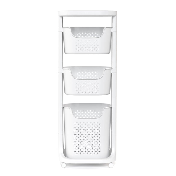 Badezimmerregal Wäschekorb auf Rollen 35L weiss