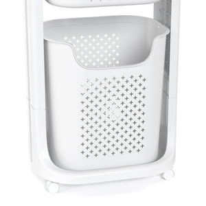 Badezimmerregal Wäschekorb auf Rollen 35L weiss