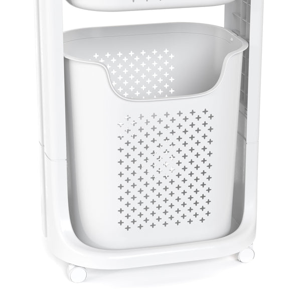 Badezimmerregal Wäschekorb auf Rollen 35L weiss