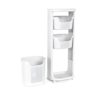 Badezimmerregal Wäschekorb auf Rollen 35L weiss