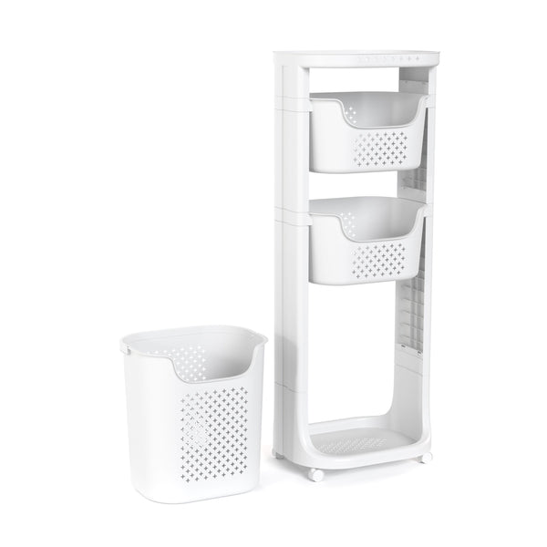 Badezimmerregal Wäschekorb auf Rollen 35L weiss