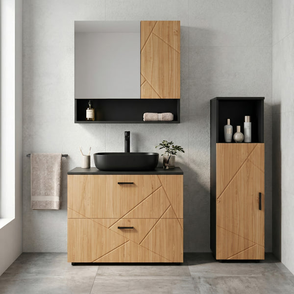 Badezimmerschrank AQUALIA 30 x 30 x 95 cm braun/schwarz