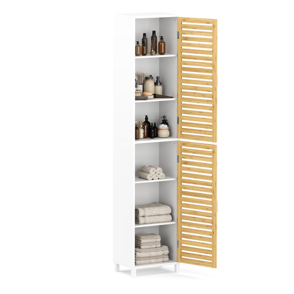 Badezimmerschrank Bambus SVALA 40 x 30 x 190 cm natur/weiss