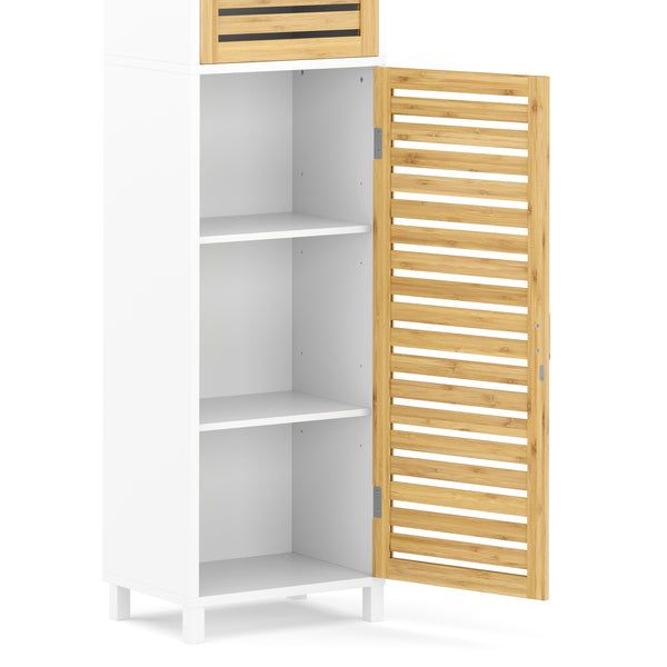 Badezimmerschrank Bambus SVALA 40 x 30 x 190 cm natur/weiss