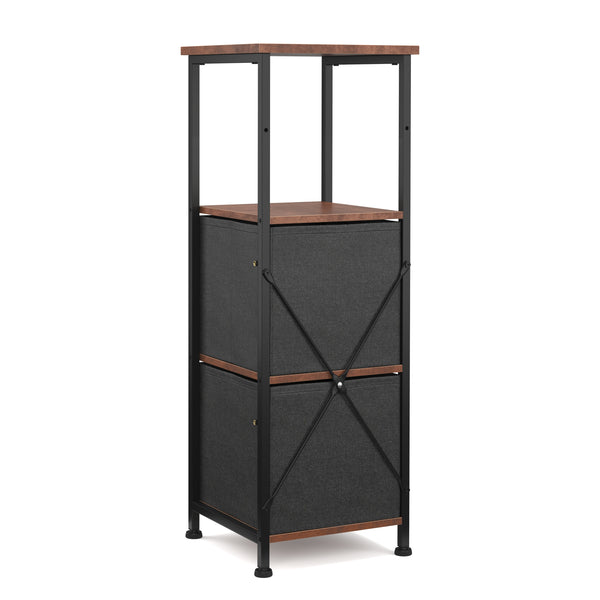 Badezimmerregal mit 2 Stoffschubladen 30 x 86 cm braun/schwarz