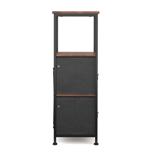 Badezimmerregal mit 2 Stoffschubladen 30 x 86 cm braun/schwarz