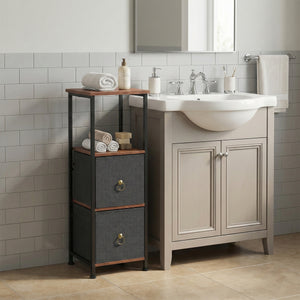 Badezimmerregal mit 2 Stoffschubladen 30 x 86 cm braun/schwarz