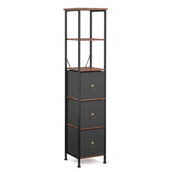 Badezimmerregal mit 3 Stoffschubladen 30 x 141 cm braun/schwarz