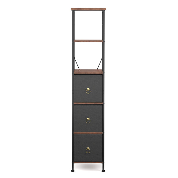 Badezimmerregal mit 3 Stoffschubladen 30 x 141 cm braun/schwarz