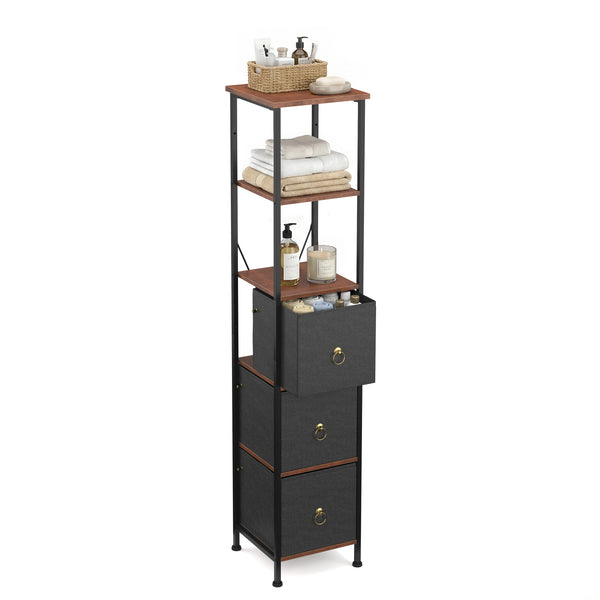 Badezimmerregal mit 3 Stoffschubladen 30 x 141 cm braun/schwarz