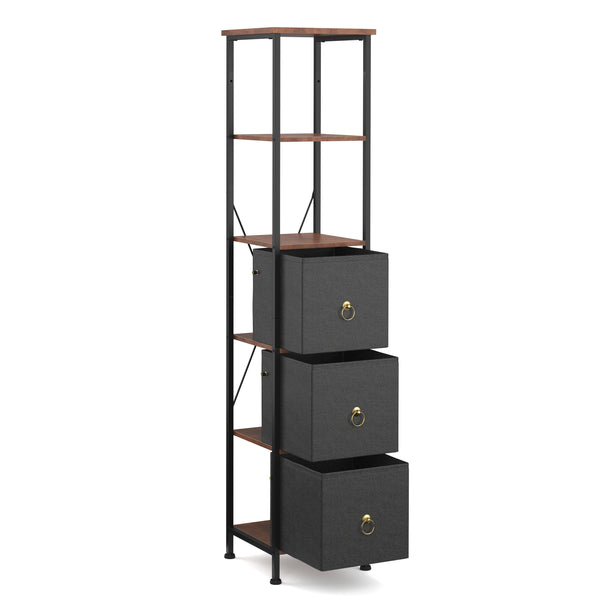 Badezimmerregal mit 3 Stoffschubladen 30 x 141 cm braun/schwarz