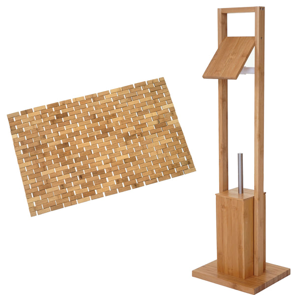 Badezimmerset WC-Papierhalter + Badematte Badset Bambus