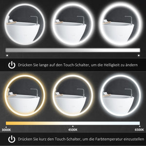 Badezimmerspiegel Badspiegel mit LED-Beleuchtung Ø60cm