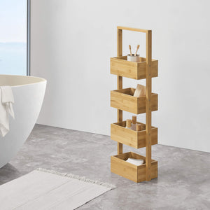 Mensola da bagno Bardu con 4 scomparti portaoggetti, 28x16x88cm, bambù 