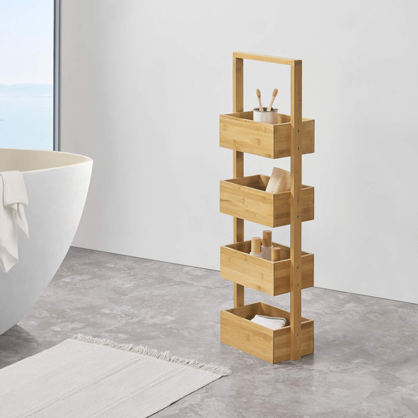 Mensola da bagno Bardu con 4 scomparti portaoggetti, 28x16x88cm, bambù 