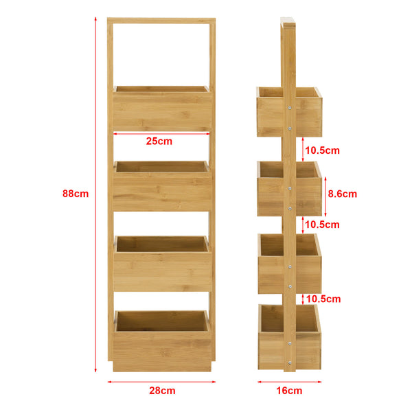 Mensola da bagno Bardu con 4 scomparti portaoggetti, 28x16x88cm, bambù 