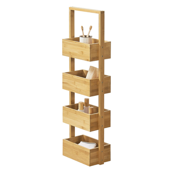 Mensola da bagno Bardu con 4 scomparti portaoggetti, 28x16x88cm, bambù 