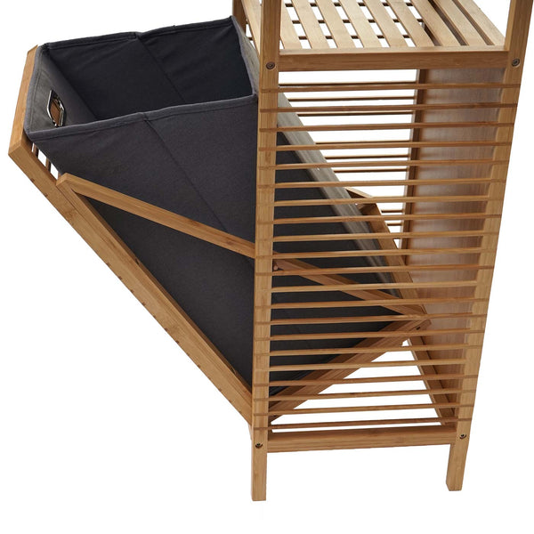 Badregal mit Wäschekorb 28l Standregal Bambus 95x40x30cm