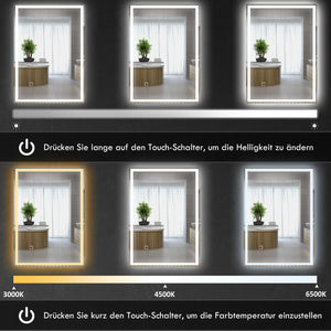 Badspiegel Badezimmerspiegel mit LED-Leuchte 80x60cm