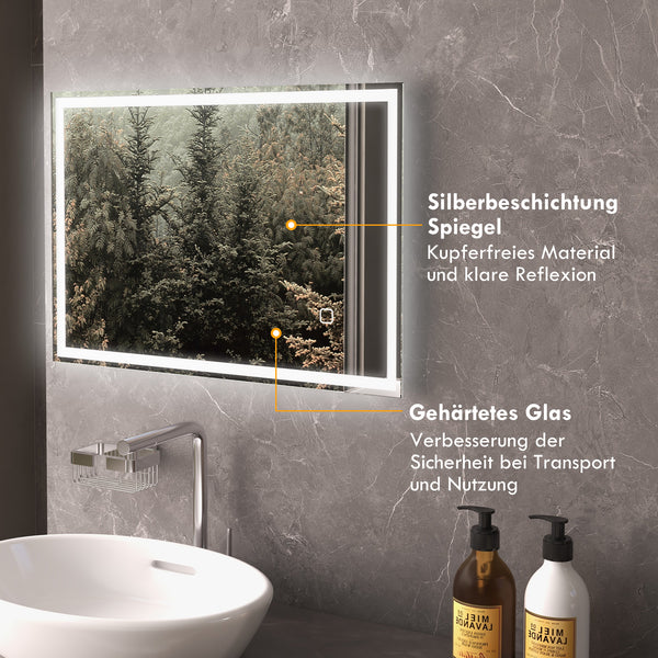 Badspiegel Badezimmerspiegel mit LED-Leuchte 80x60cm