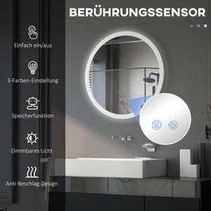 Badspiegel mit Beleuchtung Ø70cm Wandspiegel LED
