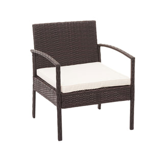 Balkon Sitzgruppe Poly-Rattan 7tlg. Garnitur-Lounge braun, Kissen creme