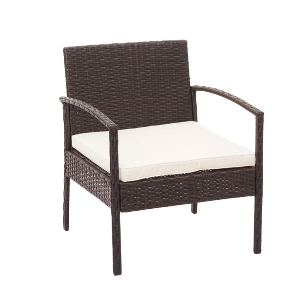 Balkon Sitzgruppe Poly-Rattan 7tlg. Garnitur-Lounge braun, Kissen creme