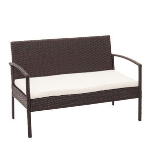 Balkon Sitzgruppe Poly-Rattan 7tlg. Garnitur-Lounge braun, Kissen creme