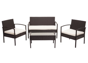 Balkon Sitzgruppe Poly-Rattan 7tlg. Garnitur-Lounge braun, Kissen creme
