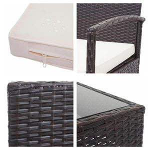 Balkon Sitzgruppe Poly-Rattan 7tlg. Garnitur-Lounge braun, Kissen creme