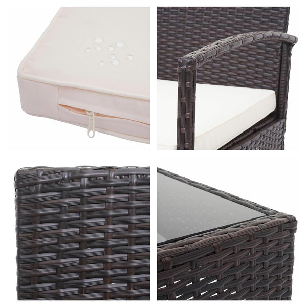 Balkon Sitzgruppe Poly-Rattan 7tlg. Garnitur-Lounge braun, Kissen creme