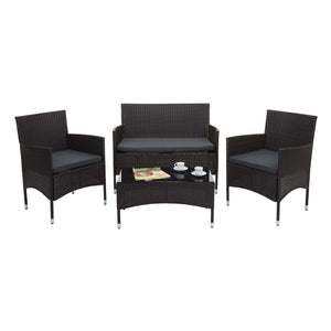 Balkon Sitzgruppe Poly-Rattan 7tlg. Garnitur-Lounge braun Kissen dunkelgrau