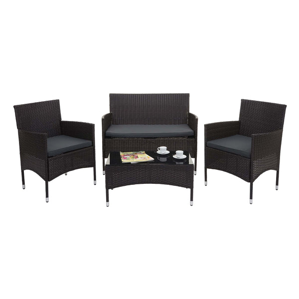 Balkon Sitzgruppe Poly-Rattan 7tlg. Garnitur-Lounge braun Kissen dunkelgrau