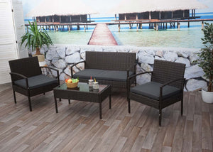 Balkon Sitzgruppe Poly-Rattan 7tlg. Garnitur-Lounge braun, Kissen dunkelgrau
