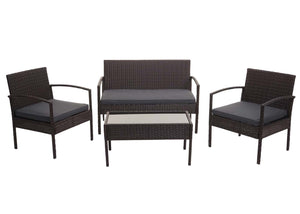 Balkon Sitzgruppe Poly-Rattan 7tlg. Garnitur-Lounge braun, Kissen dunkelgrau