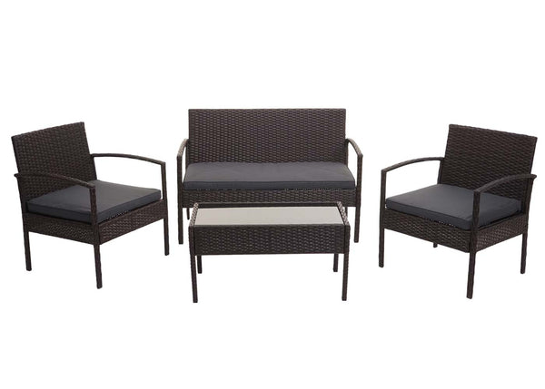 Balkon Sitzgruppe Poly-Rattan 7tlg. Garnitur-Lounge braun, Kissen dunkelgrau