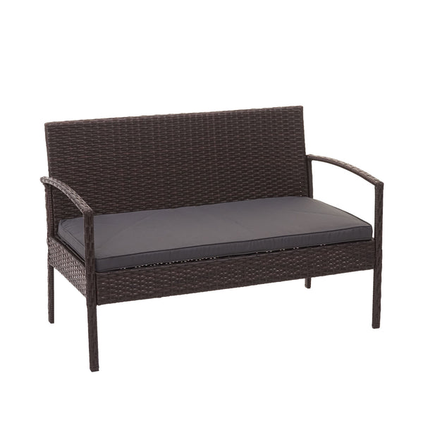 Balkon Sitzgruppe Poly-Rattan 7tlg. Garnitur-Lounge braun, Kissen dunkelgrau