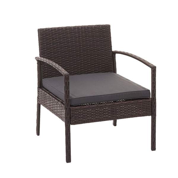 Balkon Sitzgruppe Poly-Rattan 7tlg. Garnitur-Lounge braun, Kissen dunkelgrau