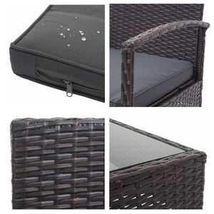 Balkon Sitzgruppe Poly-Rattan 7tlg. Garnitur-Lounge braun, Kissen dunkelgrau