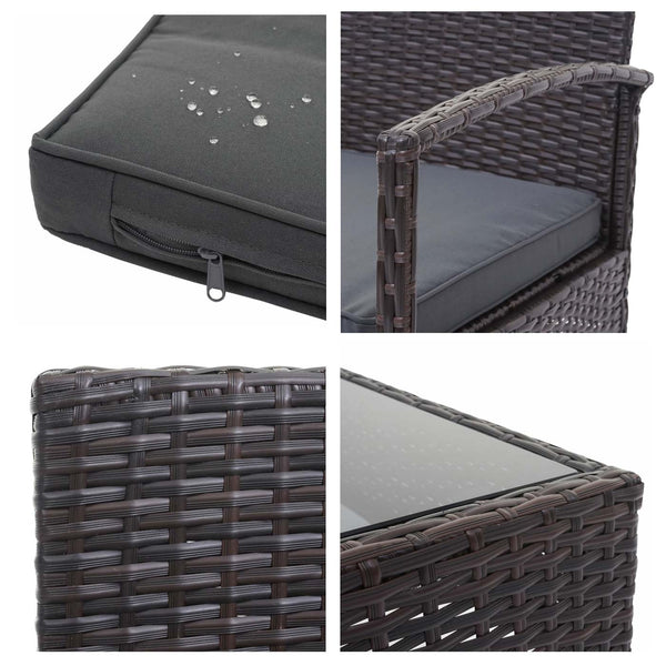 Balkon Sitzgruppe Poly-Rattan 7tlg. Garnitur-Lounge braun, Kissen dunkelgrau