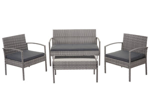 Balkon Sitzgruppe Poly-Rattan 7tlg. Garnitur-Lounge grau, Kissen dunkelgrau