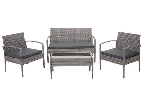 Balkon Sitzgruppe Poly-Rattan 7tlg. Garnitur-Lounge grau, Kissen dunkelgrau