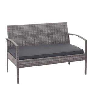 Balkon Sitzgruppe Poly-Rattan 7tlg. Garnitur-Lounge grau, Kissen dunkelgrau