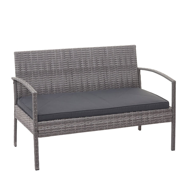 Balkon Sitzgruppe Poly-Rattan 7tlg. Garnitur-Lounge grau, Kissen dunkelgrau