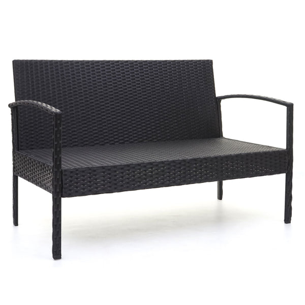 Balkon Sitzgruppe Poly-Rattan 7tlg. Garnitur-Lounge schwarz, Kissen creme