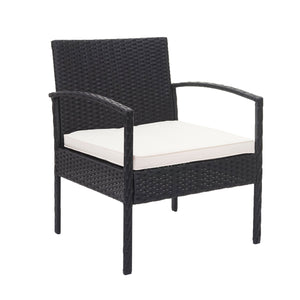 Balkon Sitzgruppe Poly-Rattan 7tlg. Garnitur-Lounge schwarz, Kissen creme