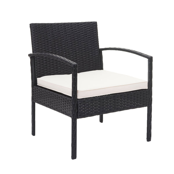 Balkon Sitzgruppe Poly-Rattan 7tlg. Garnitur-Lounge schwarz, Kissen creme