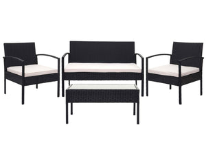 Balkon Sitzgruppe Poly-Rattan 7tlg. Garnitur-Lounge schwarz, Kissen creme