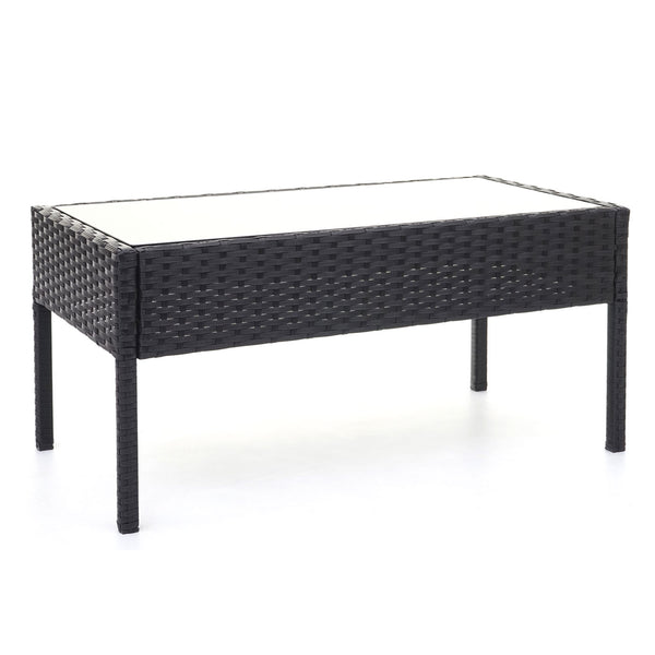 Balkon Sitzgruppe Poly-Rattan 7tlg. Garnitur-Lounge schwarz, Kissen creme