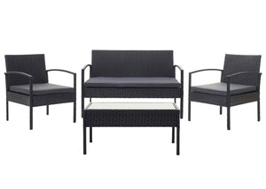 Balkon Sitzgruppe Poly-Rattan 7tlg. Garnitur-Lounge schwarz, Kissen dunkelgrau